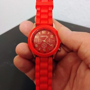 Geneva Red Silicone Watch with Gold Details
